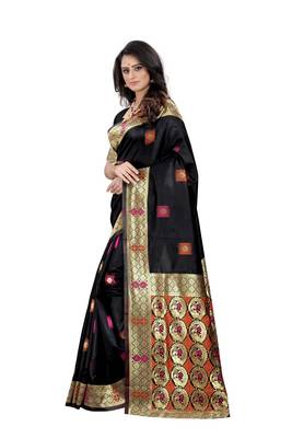 Black Woven Jacquard Saree With Blouse 2