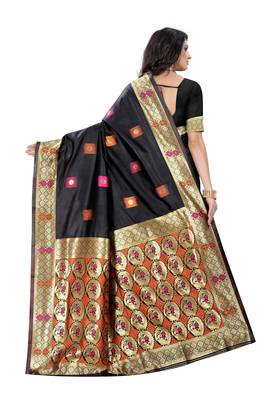Black Woven Jacquard Saree With Blouse 3
