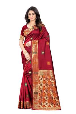 Maroon Woven Jacquard Saree With Blouse 1