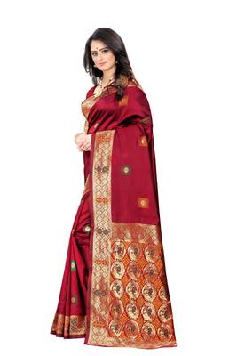 Maroon Woven Jacquard Saree With Blouse 2