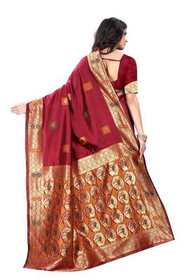 Maroon Woven Jacquard Saree With Blouse 3