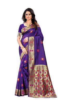 Purple Woven Jacquard Saree With Blouse 1