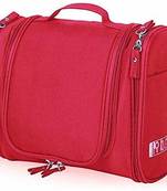 Red Hanging Waterproof Travel Cosmetic Bag Oxford Matty Set Of 1 PcsPouch Large Capacity