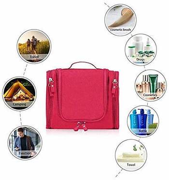 Red Hanging Waterproof Travel Cosmetic Bag Oxford Matty Set Of 1 PcsPouch Large Capacity 2
