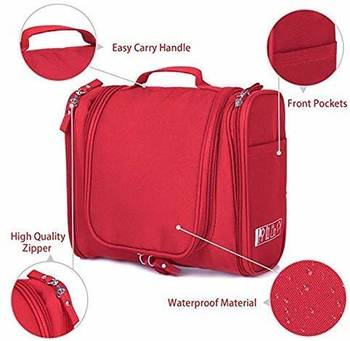 Red Hanging Waterproof Travel Cosmetic Bag Oxford Matty Set Of 1 PcsPouch Large Capacity 3