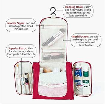Red Hanging Waterproof Travel Cosmetic Bag Oxford Matty Set Of 1 PcsPouch Large Capacity 4