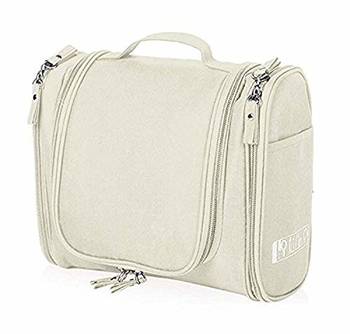 White Hanging Waterproof Travel Cosmetic Bag Oxford Matty Set Of 1 Pcs Pouch Large Capacity 1