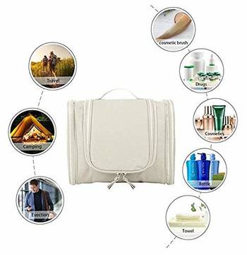 White Hanging Waterproof Travel Cosmetic Bag Oxford Matty Set Of 1 Pcs Pouch Large Capacity 2