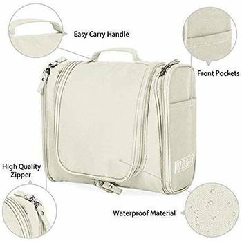White Hanging Waterproof Travel Cosmetic Bag Oxford Matty Set Of 1 Pcs Pouch Large Capacity 3