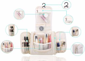 White Hanging Waterproof Travel Cosmetic Bag Oxford Matty Set Of 1 Pcs Pouch Large Capacity 4