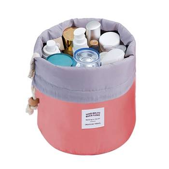 Red Round Pouch Bucket Barrel Shaped Cosmetic Bag Big Size Nylon Matty Set Of 1 Pcs 2