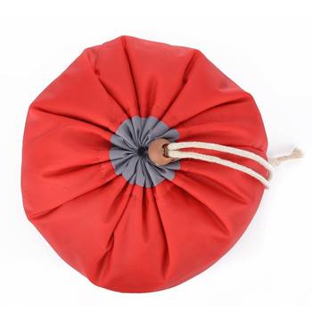 Red Round Pouch Bucket Barrel Shaped Cosmetic Bag Big Size Nylon Matty Set Of 1 Pcs 4