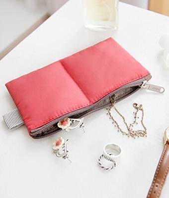 Red Round Pouch Bucket Barrel Shaped Cosmetic Bag Big Size Nylon Matty Set Of 1 Pcs 5