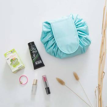 Green Portable Drawstring Makeup Bag Organizer Polyester Matty Set Of 1 Pcs Big Size Pouch 1