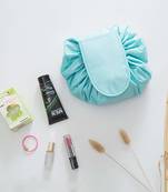 Green Portable Drawstring Makeup Bag Organizer Polyester Matty Set Of 1 Pcs Big Size Pouch