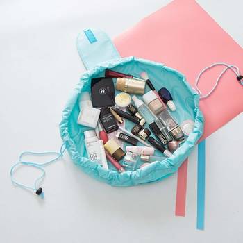 Green Portable Drawstring Makeup Bag Organizer Polyester Matty Set Of 1 Pcs Big Size Pouch 2