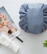 Grey Portable Drawstring Makeup Bag Organizer Polyester Matty Set Of 1 Pcs Big Size Pouch