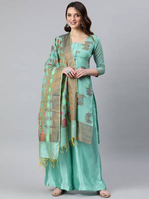 Turquoise Weaved Banarasi Silk Salwar 1