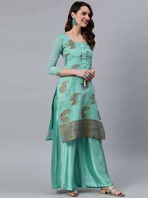 Turquoise Weaved Banarasi Silk Salwar 2