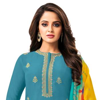 Teal-green embroidered chanderi silk salwar 3