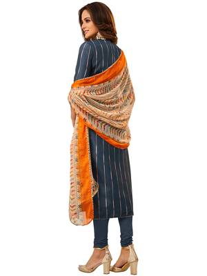 Navy-blue printed chanderi silk salwar 2