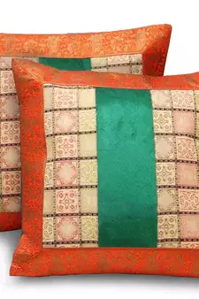 Decorative Jaipuri 2 Pc. Square Cushion Covers Set