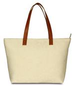 Women Canvas Jacquard Tote Bags in off -White Color