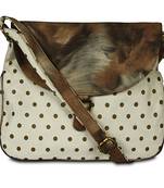 Women Canvas Sling Bag with Polka Dots Print