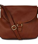 Women Leather Sling Bags in Dark Brown Color