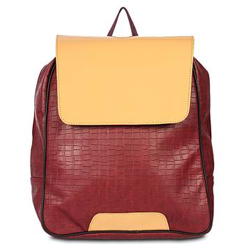Women's Leather Backpack for Laptop with Crock Print in maroon 1