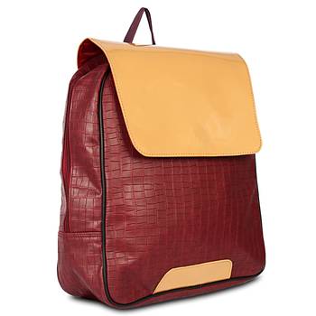 Women's Leather Backpack for Laptop with Crock Print in maroon 2