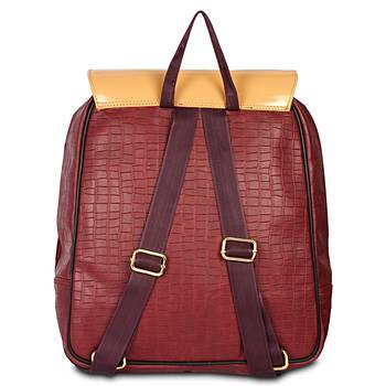Women's Leather Backpack for Laptop with Crock Print in maroon 3