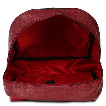 Women's Leather Backpack for Laptop with Crock Print in maroon 4