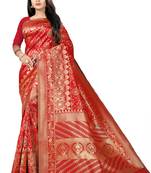 red woven art silk saree with blouse