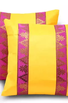 Brocade Striped 2 Pc. Yellow Cushion Covers Set
