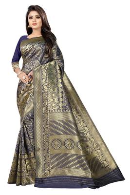 blue woven art silk saree with blouse 1