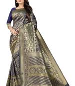 blue woven art silk saree with blouse