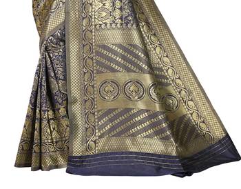 blue woven art silk saree with blouse 2