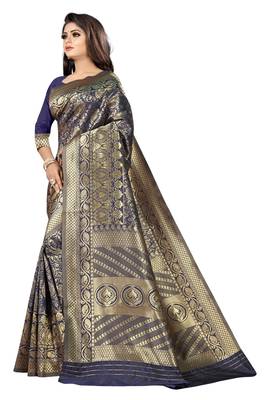 blue woven art silk saree with blouse 4