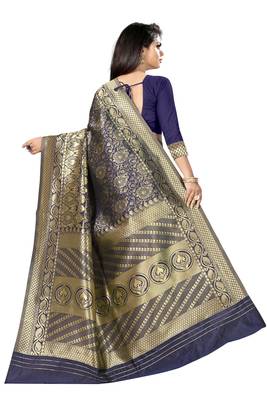 blue woven art silk saree with blouse 5