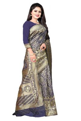 blue woven art silk saree with blouse 6