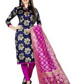 navy blue woven brocade unstitched salwar with dupatta