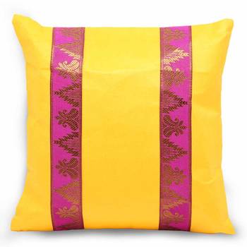 Brocade Striped 2 Pc. Yellow Cushion Covers Set 2