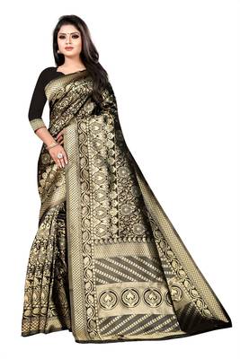 black woven art silk saree with blouse 1