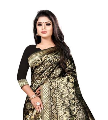 black woven art silk saree with blouse 2