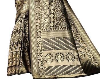 black woven art silk saree with blouse 3