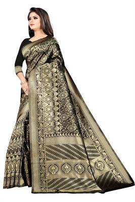 black woven art silk saree with blouse 4