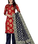 red woven brocade unstitched salwar with dupatta
