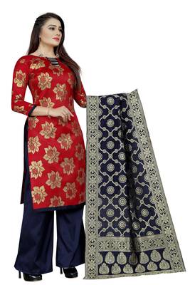 red woven brocade unstitched salwar with dupatta 2