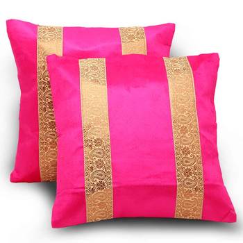 Paisley Design Stripes 2Pc Pink Cushion Covers Set 1